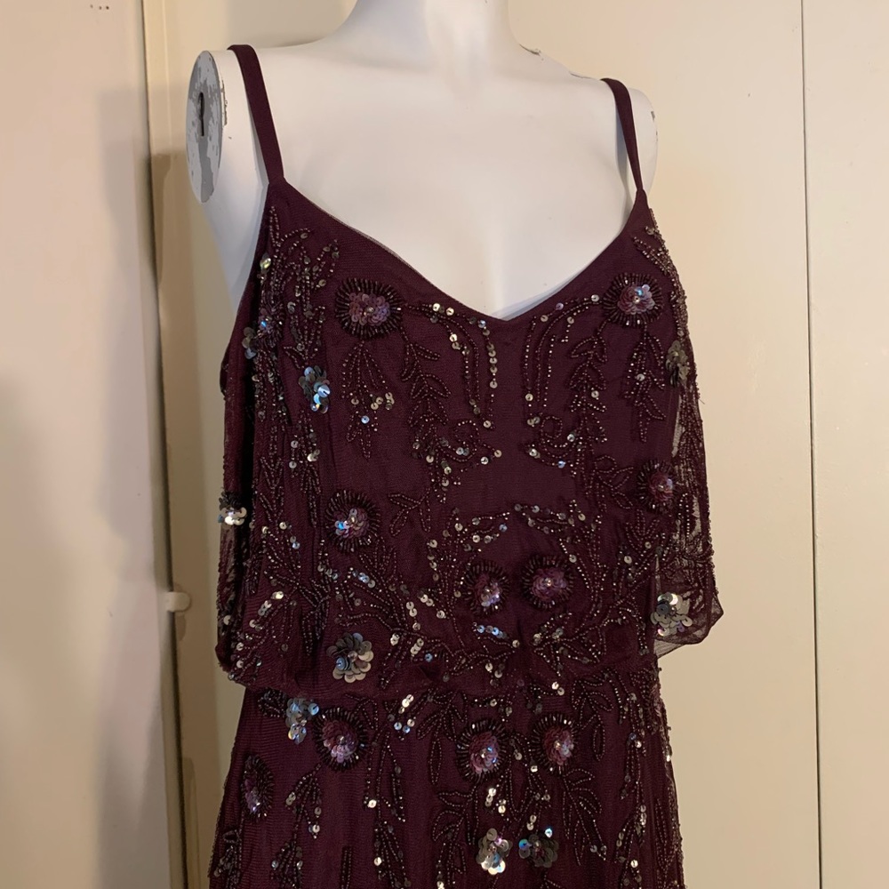 Adrianna Papell Plum Beaded Spaghetti-Strap Maxi Dress - Picture 4 of 10